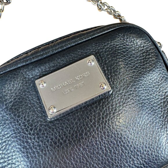 Michael Kors Black Pebbled Leather Zip Chain-Link Crossbody Bag - Picture 2 of 9